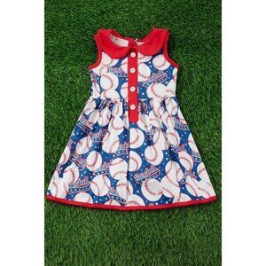 Baseball Printed Royal Blue Dress W/ red trim 9/10